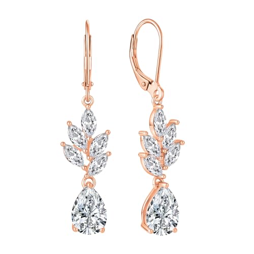 JO WISDOM Damen HochzeitsOhrringe Ohrhänger Hängende Ohrringe Ohrhänger Silber Bräute Braut Brautjungfer 925 mit 3A Zirkonia Kristall,PromOhrringe Ohrhänger mit Roségold plattiert von JO WISDOM