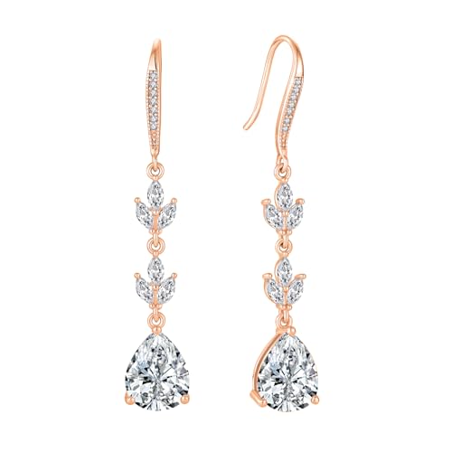 JO WISDOM Damen HochzeitsOhrringe Ohrhänger Hängende Ohrringe Ohrhänger Silber Bräute Braut Brautjungfer 925 mit 3A Zirkonia Kristall,PromOhrringe Ohrhänger mit Roségold plattiert von JO WISDOM