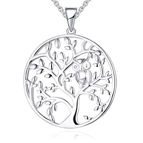 JO WISDOM Damen Kette Baum des Leben Eule Silber 925 Halskette Anhänger mit Weißgold plattiert,Schmuck für Frauen von JO WISDOM