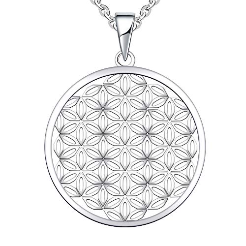 JO WISDOM Damen Kette Lebensblume Silber 925 Halskette Anhänger Blume des Lebens Amulett mit Weiß Vergoldet,Schmuck für Frauen von JO WISDOM