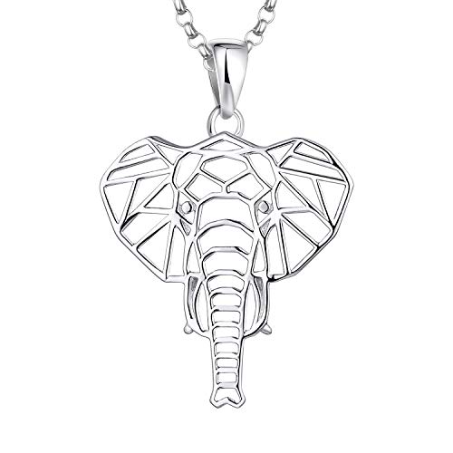 JO WISDOM Damen Kette Elefant Silber 925 Halskette Anhänger Glückliches Tier Geometrie Familie Amulet mit Weißgold plattiert,Schmuck für Frauen von JO WISDOM