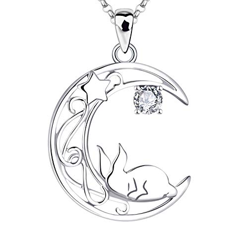 JO WISDOM Damen Kette Hase Stern Mond Silber 925 Halskette Anhänger mit 3A Zirkonia,Schmuck für Frauen von JO WISDOM