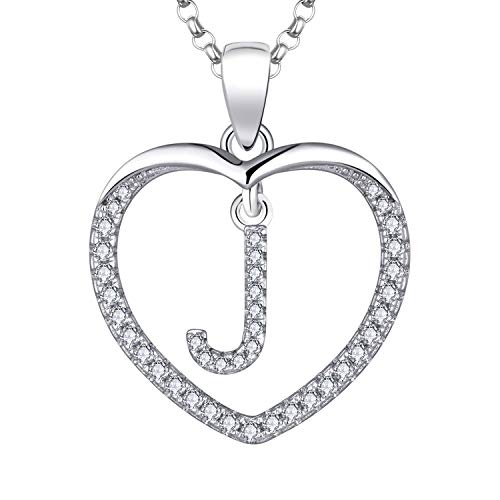 JO WISDOM Damen Kette Herz Silber 925 Halskette Anhänger 26 Briefe J Alphabet Initiale mit 3A Zirkonia,Personalisiert Schmuck für Mutter Tochter Frauen Mädchen von JO WISDOM