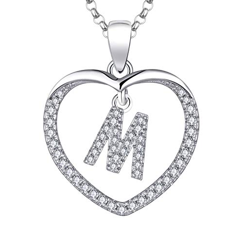 JO WISDOM Damen Kette Herz Silber 925 Halskette Anhänger 26 Briefe M Alphabet Initiale mit 3A Zirkonia,Personalisiert Schmuck für Mutter Tochter Frauen Mädchen von JO WISDOM
