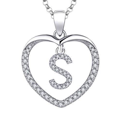 JO WISDOM Damen Kette Herz Silber 925 Halskette Anhänger 26 Briefe S Alphabet Initiale mit 3A Zirkonia,Personalisiert Schmuck für Mutter Tochter Frauen Mädchen von JO WISDOM