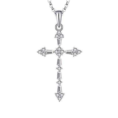JO WISDOM Damen Kette Kreuz Kruzifix Silber 925,Halskette Anhänger mit 3A Zirkonia April Geburtsstein,Schmuck für Frauen von JO WISDOM