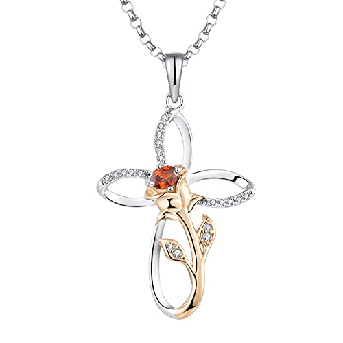 JO WISDOM Damen Kette Kruzifix Kreuz Silber 925,Halskette Anhänger Rosen Blumen mit 3A Zirkonia,Schmuck für Frauen von JO WISDOM