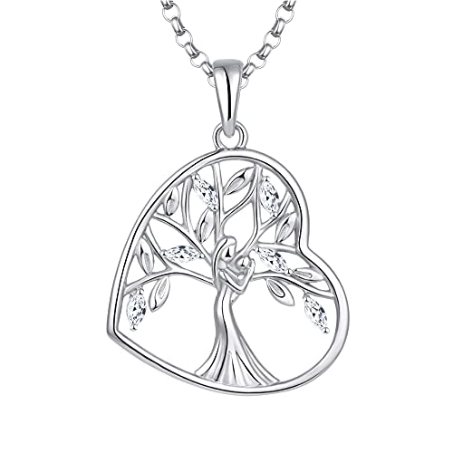 JO WISDOM Damen Kette Lebensbaum Herz Silber 925,Halskette Anhänger Baum des Lebens Mama Mutter Tochter mit 3A Zirkonia,Schmuck für Frauen von JO WISDOM