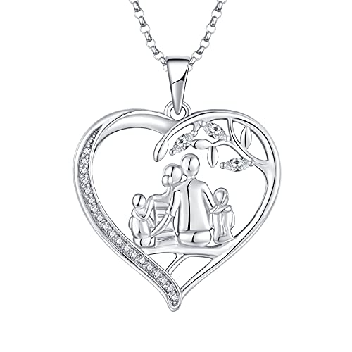 JO WISDOM Damen Kette Mama Familie LebensBaum Silber 925,Halskette Anhänger Mutter Tochter Vater Sohn mit 3A Zirkonia,Schmuck für Frauen von JO WISDOM