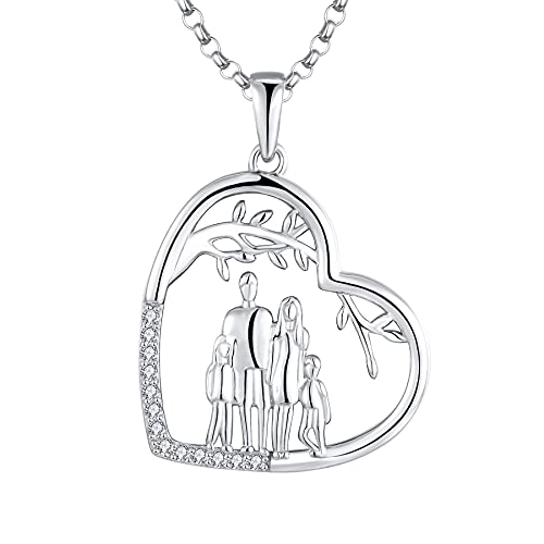 JO WISDOM Damen Kette Mama Familie LebensBaum Silber 925,Halskette Anhänger Mutter Tochter Vater Sohn mit 3A Zirkonia,Schmuck für Frauen von JO WISDOM