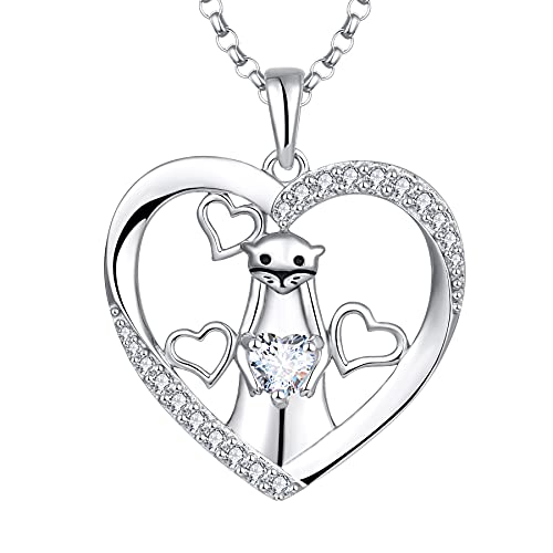 JO WISDOM Damen Kette Otter Herz Silber 925,Halskette Anhänger mit 3A Zirkonia,Schmuck für Frauen von JO WISDOM