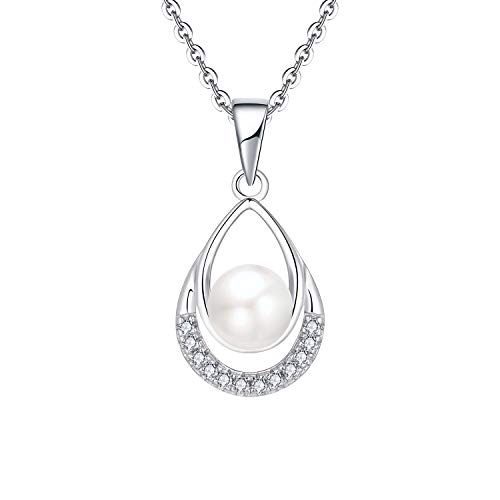 JO WISDOM Damen Kette Perle silber 925,Halskette 6MM Muschel Perle Anhänger mit 5A Zirkonia,Schmuck für Frauen von JO WISDOM