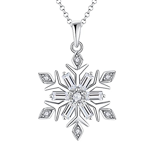 JO WISDOM Damen Kette Schneeflocke Silber 925,Halskette Anhänger mit 3A Zirkonia,Schmuck für Frauen von JO WISDOM