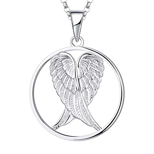 JO WISDOM Damen Kette Schutzengel Flügel Silber 925 Halskette Anhänger mit Weiß Vergoldet,Schmuck für Frauen von JO WISDOM