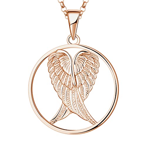 JO WISDOM Damen Kette Schutzengel Flügel Silber 925 Halskette Anhänger mit rosévergoldet,Schmuck für Frauen von JO WISDOM
