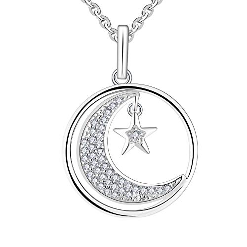 JO WISDOM Damen Kette Silber 925,Halskette Anhänger Stern und Mond mit 3A Zirkonia Swarovski Kristall,Schmuck für Frauen JO WISDOM Damen Kette Silber 925,Halskette Anhänger Stern und Mond mit 3A Zirkonia Swarovski Kristall,Schmuck für Frauen von JO WISDOM