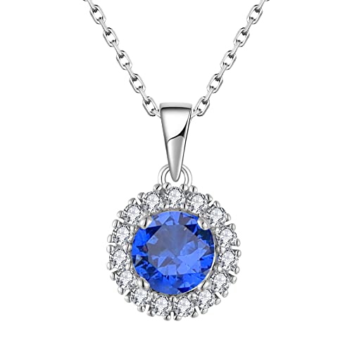 JO WISDOM Damen Kette Silber 925 Halskette Anhänger mit 3A Zirkonia September Geburtsstein Saphirfarbe,Schmuck für Mutter Tochter Frauen Mädchen von JO WISDOM