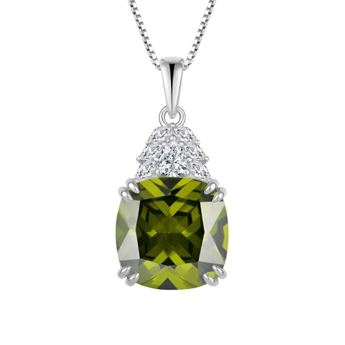 JO WISDOM Damen Kette Silber 925 Kissenschliff Geburtsstein August Peridot Farbe Anhänger Halskette, Schmuck für Frauen von JO WISDOM