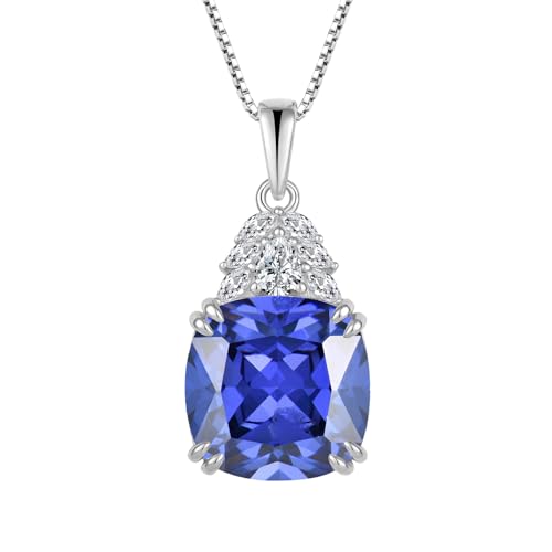 JO WISDOM Damen Kette Silber 925 Kissenschliff Geburtsstein Dezember Tansanit Farbe Anhänger Halskette, Schmuck für Frauen von JO WISDOM
