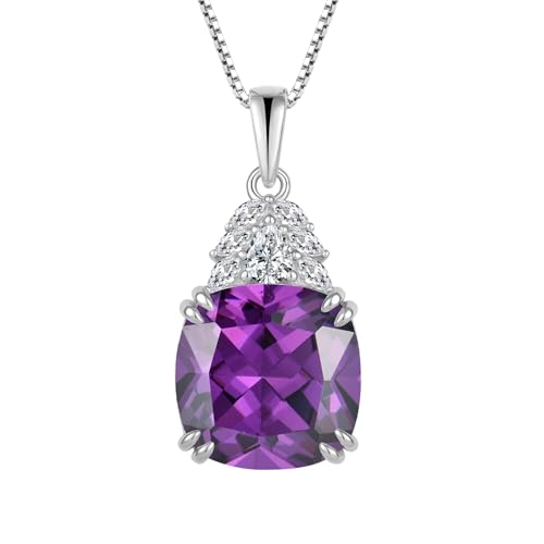 JO WISDOM Damen Kette Silber 925 Kissenschliff Geburtsstein Februar Amethyst Farbe Anhänger Halskette, Schmuck für Frauen von JO WISDOM