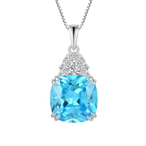 JO WISDOM Damen Kette Silber 925 Kissenschliff Geburtsstein März Aquamarin Farbe Anhänger Halskette, Schmuck für Frauen von JO WISDOM