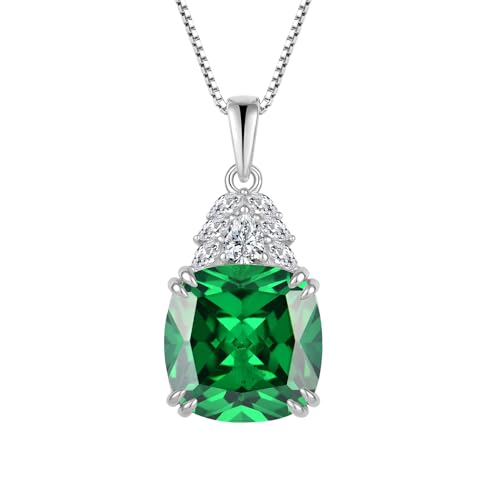 JO WISDOM Damen Kette Silber 925 Kissenschliff Geburtsstein Mai Smaragd Farbe Anhänger Halskette, Schmuck für Frauen von JO WISDOM