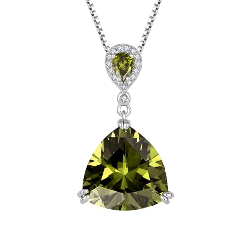 JO WISDOM Damen Kette Silber 925 Trilliantschliff Geburtsstein August Peridot Farbe Anhänger Halskette, Schmuck für Frauen von JO WISDOM