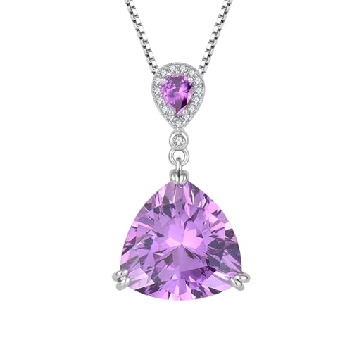 JO WISDOM Damen Kette Silber 925 Trilliantschliff Geburtsstein Februar Amethyst Farbe Anhänger Halskette, Schmuck für Frauen von JO WISDOM