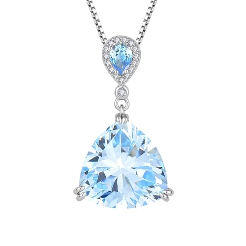 JO WISDOM Damen Kette Silber 925 Trilliantschliff Geburtsstein März Aquamarin Farbe Anhänger Halskette, Schmuck für Frauen von JO WISDOM