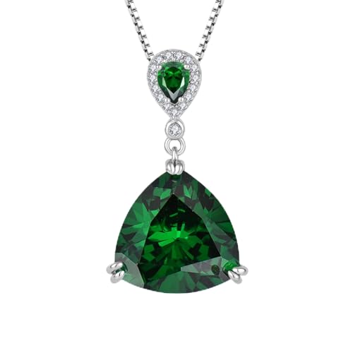 JO WISDOM Damen Kette Silber 925 Trilliantschliff Geburtsstein Mai Smaragd Farbe Anhänger Halskette, Schmuck für Frauen von JO WISDOM