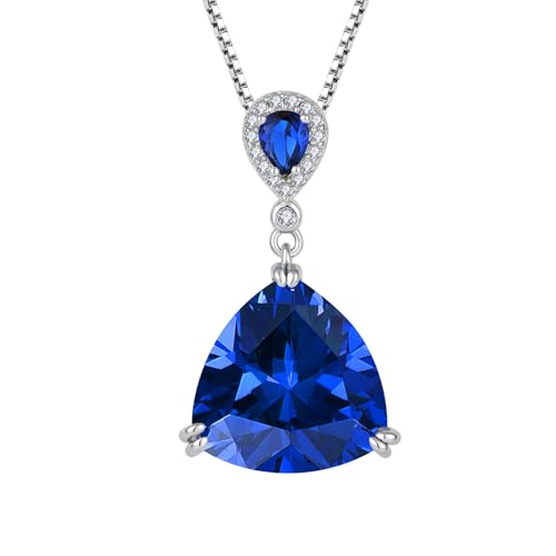 JO WISDOM Damen Kette Silber 925 Trilliantschliff Geburtsstein September Saphir Farbe Anhänger Halskette, Schmuck für Frauen von JO WISDOM