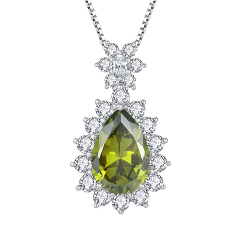 JO WISDOM Damen Kette Silber 925 Tropfenform Geburtsstein August Peridot Farbe Anhänger Halskette, Schmuck für Frauen von JO WISDOM