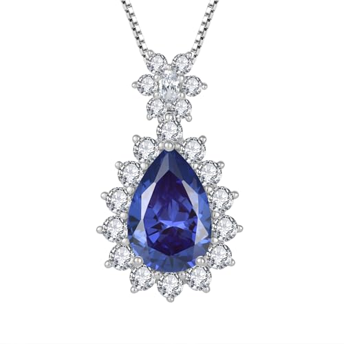 JO WISDOM Damen Kette Silber 925 Tropfenform Geburtsstein Dezember Tansanit Farbe Anhänger Halskette, Schmuck für Frauen von JO WISDOM