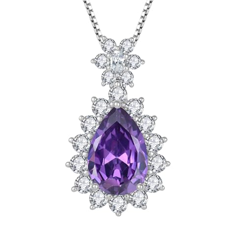 JO WISDOM Damen Kette Silber 925 Tropfenform Geburtsstein Februar Amethyst Farbe Anhänger Halskette, Schmuck für Frauen von JO WISDOM