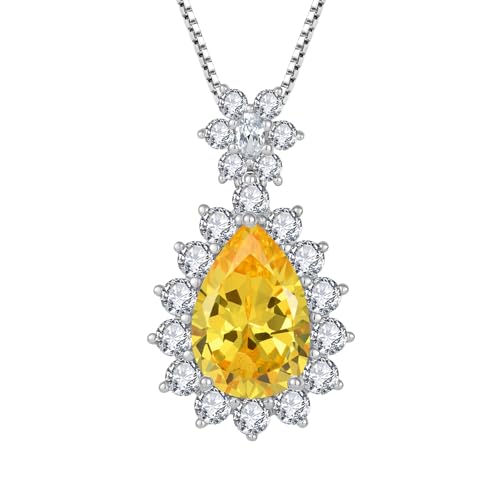 JO WISDOM Damen Kette Silber 925 Tropfenform Geburtsstein November Citrin Farbe Anhänger Halskette, Schmuck für Frauen von JO WISDOM