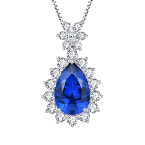 JO WISDOM Damen Kette Silber 925 Tropfenform Geburtsstein September Saphir Farbe Anhänger Halskette, Schmuck für Frauen von JO WISDOM