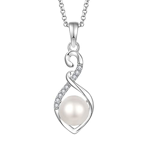 JO WISDOM Damen Kette Süßwasserperle 8mm Silber 925,Halskette Anhänger Infinity mit 3A Zirkonia,Schmuck für Frauen von JO WISDOM
