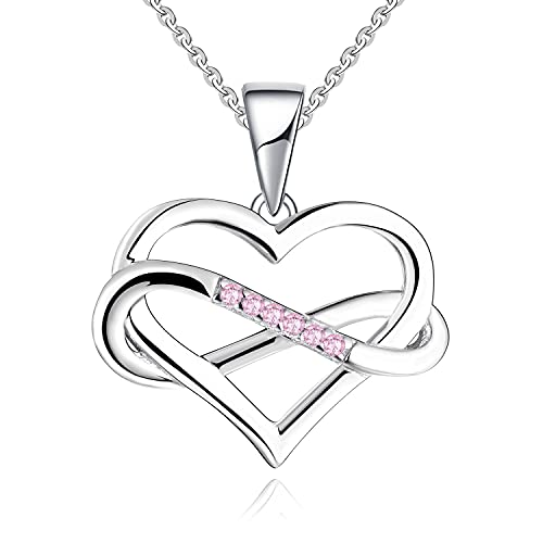 JO WISDOM Damen Kette Unendliches Herz Silber 925,Halskette Anhänger mit 3A Zirkonia Oktober Geburtsstein Turmalinfarbe,Schmuck für Frauen von JO WISDOM
