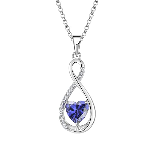 JO WISDOM Damen Kette Unendlichkeit Herz Silber 925,Halskette Anhänger Infinity mit 3A Zirkonia Dezember Geburtsstein Tansanit Farbe,Schmuck für Frauen von JO WISDOM