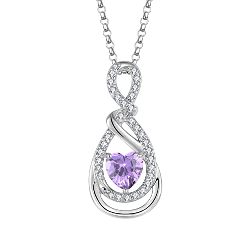 JO WISDOM Damen Kette Unendlichkeit Herz Silber 925,Halskette Anhänger Infinity mit 3A Zirkonia Februar Geburtsstein Amethyst Farbe,Schmuck für Frauen von JO WISDOM
