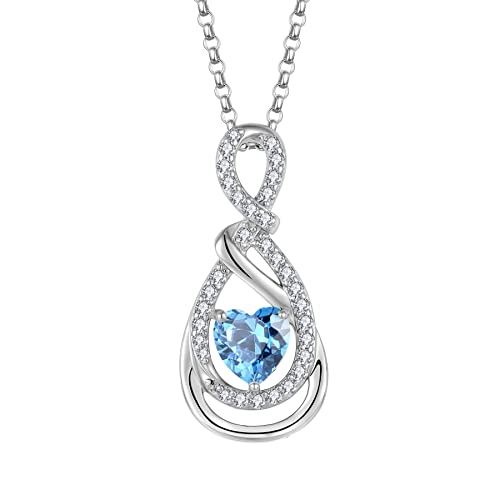 JO WISDOM Damen Kette Unendlichkeit Herz Silber 925,Halskette Anhänger Infinity mit 3A Zirkonia März Geburtsstein Aquamarin Farbe,Schmuck für Frauen von JO WISDOM