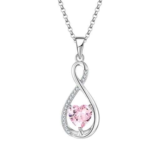 JO WISDOM Damen Kette Unendlichkeit Herz Silber 925,Halskette Anhänger Infinity mit 3A Zirkonia Oktober Geburtsstein Turmalinfarbe,Schmuck für Frauen von JO WISDOM