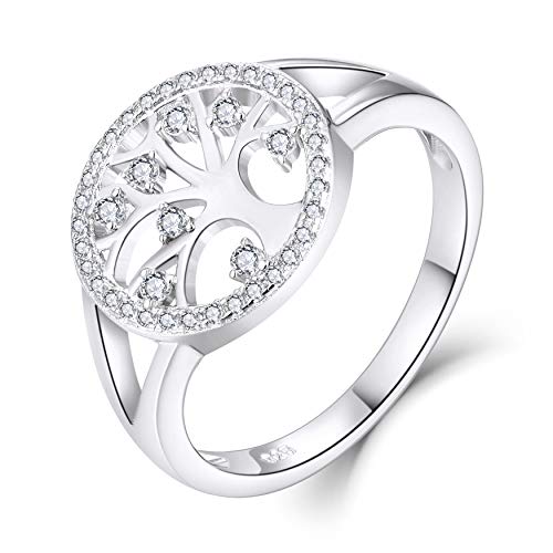 JO WISDOM Damen Lebensbaum Ring Breit Silber 925,Ringe Familie Baum des Lebens Yggdrasil mit 3A Zirkonia Swarovski Verlobungsring,Schmuck für Frauen von JO WISDOM