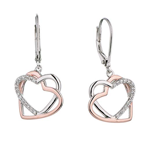 JO WISDOM Damen Ohrhänger Herz Silber 925, Ohrringe Hängende Schmuck für Frauen in zweifarbigem Roségold und Weißgold überzogen,Schmuck für Frauen von JO WISDOM