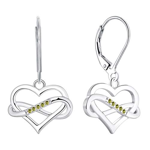 JO WISDOM Damen Ohrhänger Unendlichkeit Herz silber 925,Infinity Ohrringe Hängende mit 3A Zirkonia August Geburtsstein Peridot Farbe,Schmuck für Frauen von JO WISDOM
