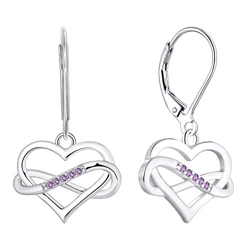 JO WISDOM Damen Ohrhänger Unendlichkeit Herz silber 925,Infinity Ohrringe Hängende mit 3A Zirkonia Februar Geburtsstein Amethyst Farbe,Schmuck für Frauen von JO WISDOM