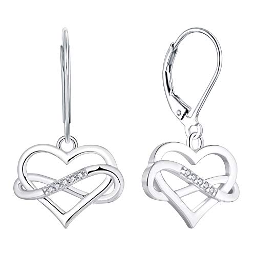 JO WISDOM Damen Ohrhänger Unendlichkeit Herz silber 925,Infinity Ohrringe Hängende mit 3A Zirkonia April Geburtsstein,Schmuck für Frauen von JO WISDOM
