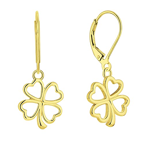JO WISDOM Damen Ohrringe 4 Blatt-Klee Ohrhänger Silber 925,Hängende Herz mit Gelb Vergoldet Schmuck,Schmuck für Frauen von JO WISDOM
