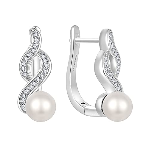JO WISDOM Damen Ohrringe Creolen Hängende Unendlichkeit Silber 925,Perlenohrringe mit 3A Zirkonia mit 6mm Perle,Schmuck für Frauen von JO WISDOM