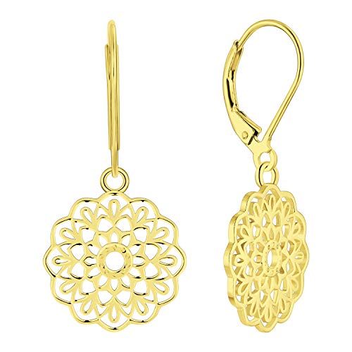 JO WISDOM Damen Ohrringe Mandala Ohrhänger Silber 925,Hängende Blume des Lebens Yoga Amulett Medaillon Religiöser Schmuck mit Gelb Vergoldet,Schmuck für Frauen von JO WISDOM